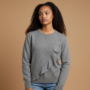 J. Crew ruffle front crew neck sweater M
